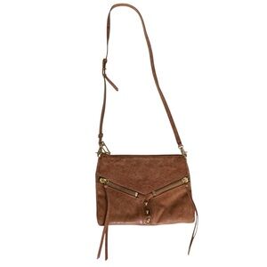Botkier Mini Trigger Bag Brown Leather Crossbody Bag Moto Zippers Pockets Winter